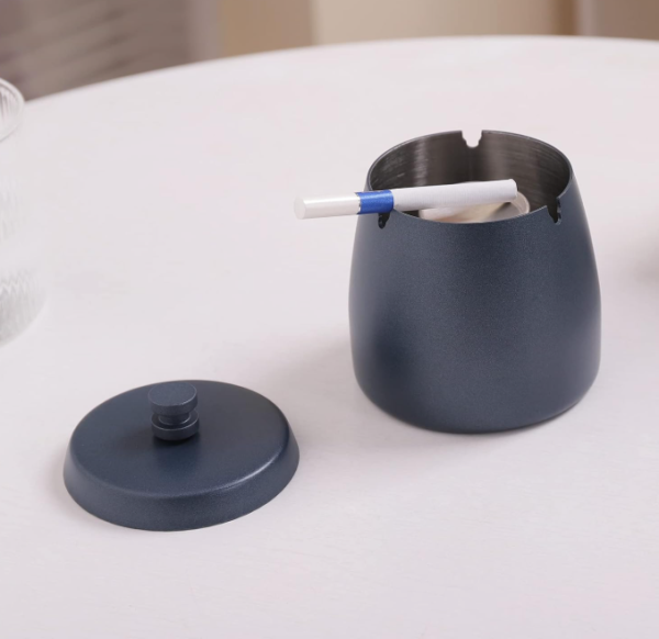 Compact Stainless Steel Ashtray with Lid