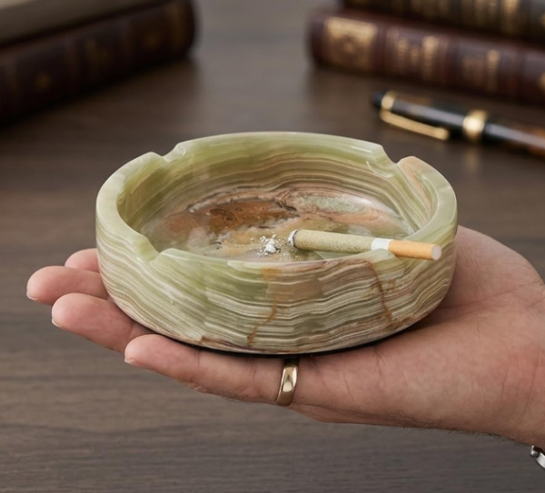 Handmade Green Marble Ashtray with Cigar Rest